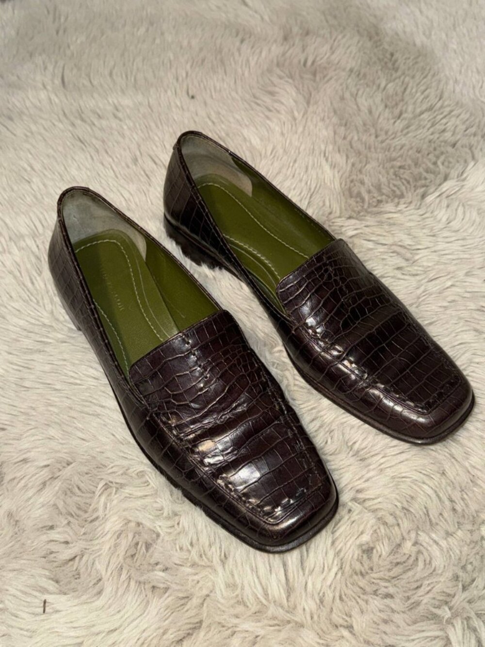 Ann Taylor Brown Croc Embossed Leather Loafers US 7.5